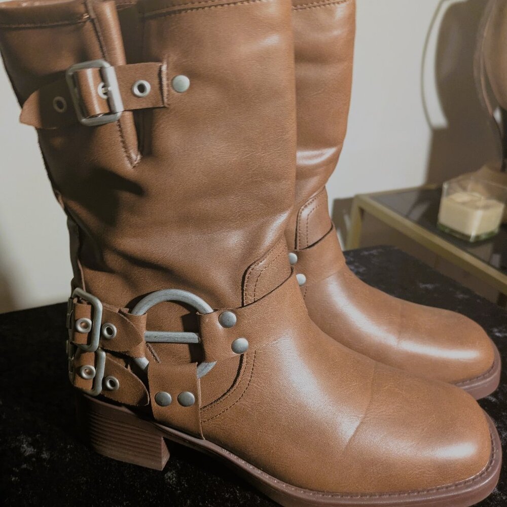 FOREVER WOMEN'S DARK BROWN MID CALF BOOTS with BLOCK HEELS